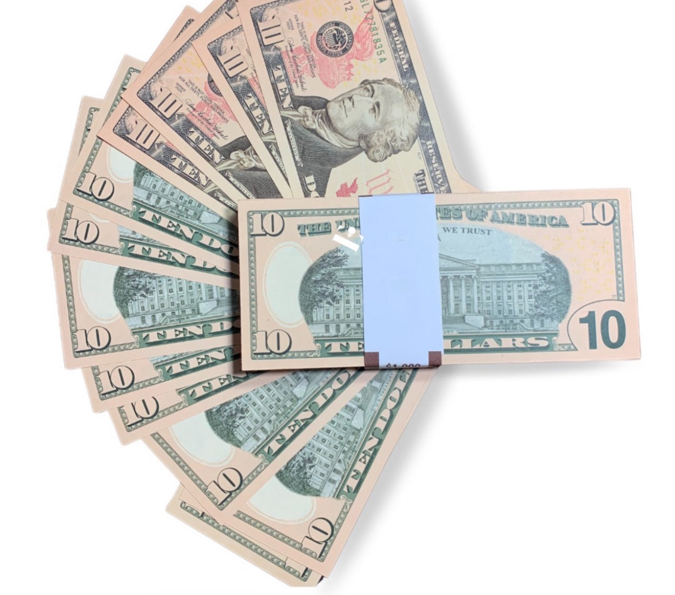 10 dollar of 1 stack (100 notes )